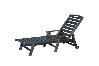 Patio outdoor chaise lounge chair with reclining backrest in dark weathered wood on Tampa Home & Garden Store