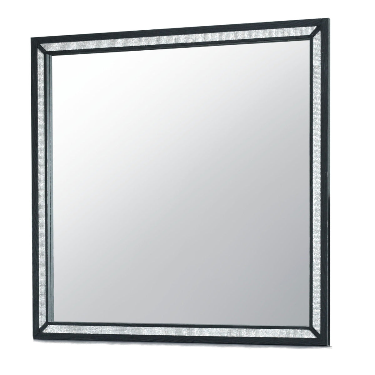 Black modern wall mirror Carlos, large-scale with textured silver trim by HouseOfZazla on Tampa Home & Garden Store