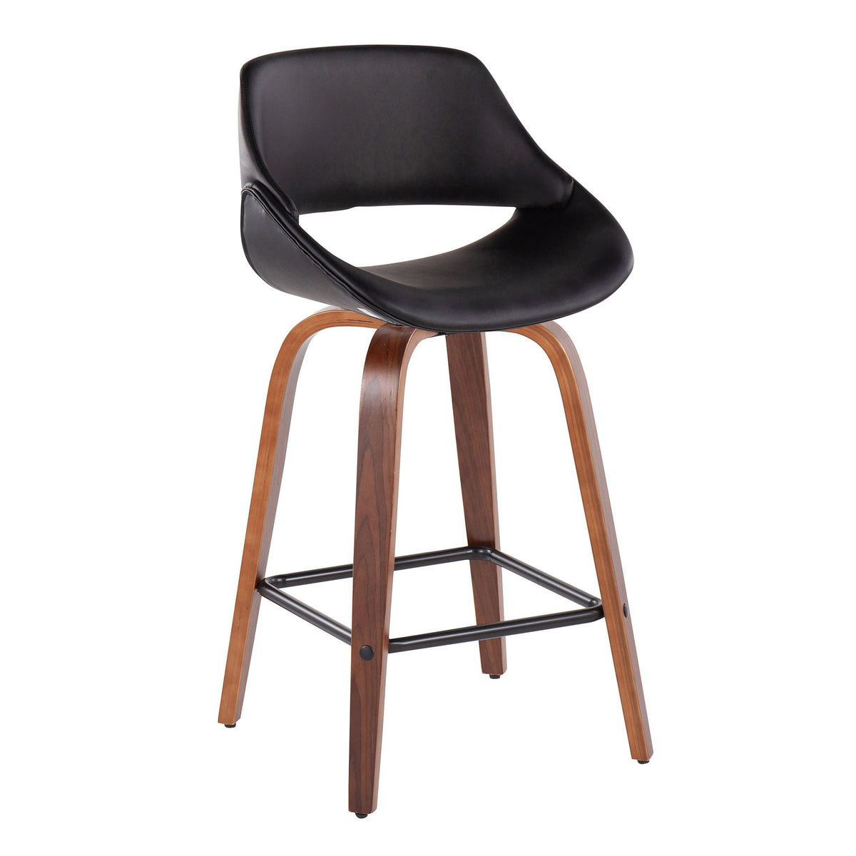 Fabrico Mid-Century Modern Counter Stool black leatherette seat with wooden legs and metal footrest on Tampa Home & Garden Store