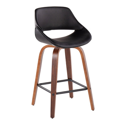 Fabrico Mid-Century Modern Counter Stool black leatherette seat with wooden legs and metal footrest on Tampa Home & Garden Store