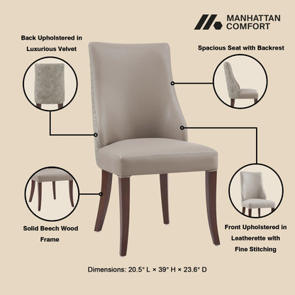 Modern dining chair set of 2 by HouseOfZazla gray leatherette seat with velvet back on Tampa Home & Garden Store