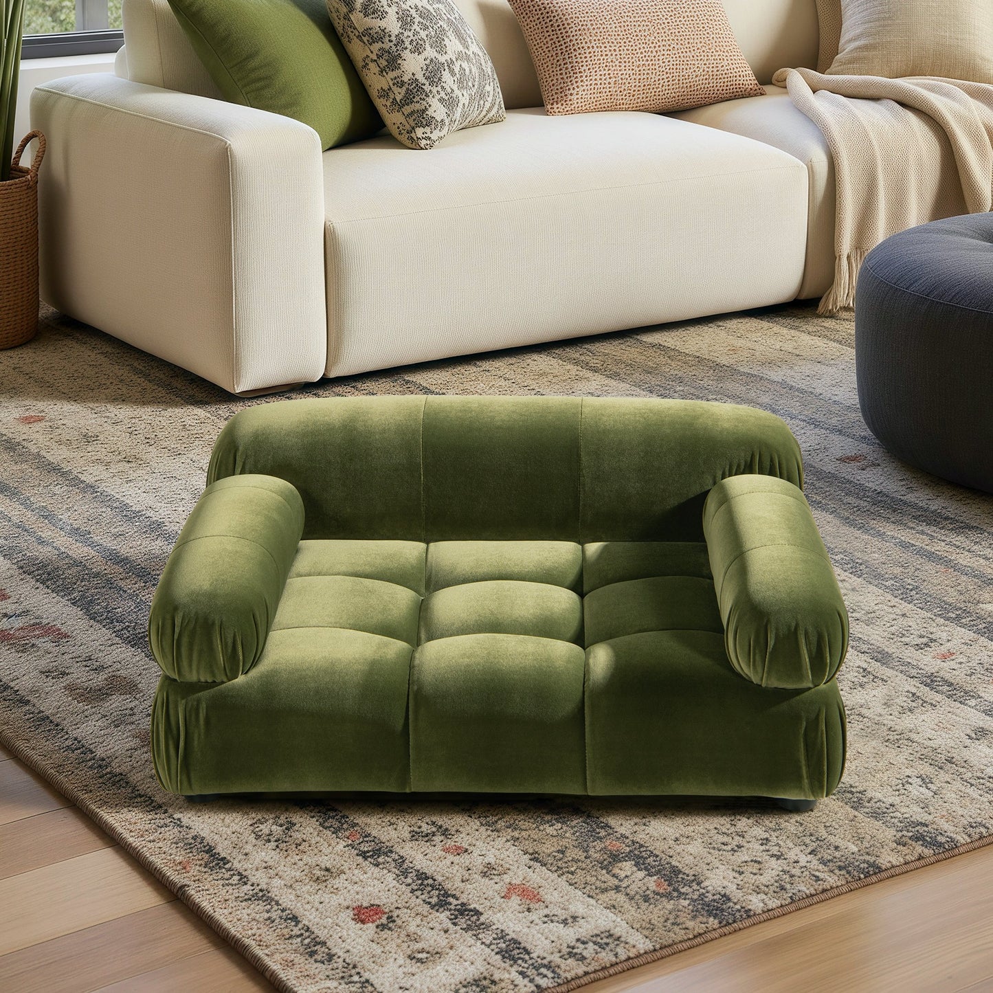 Marcel Upholstered Pet Bed olive green velvet for dogs and cats sm-md HouseOfZazla on Tampa Home & Garden Store