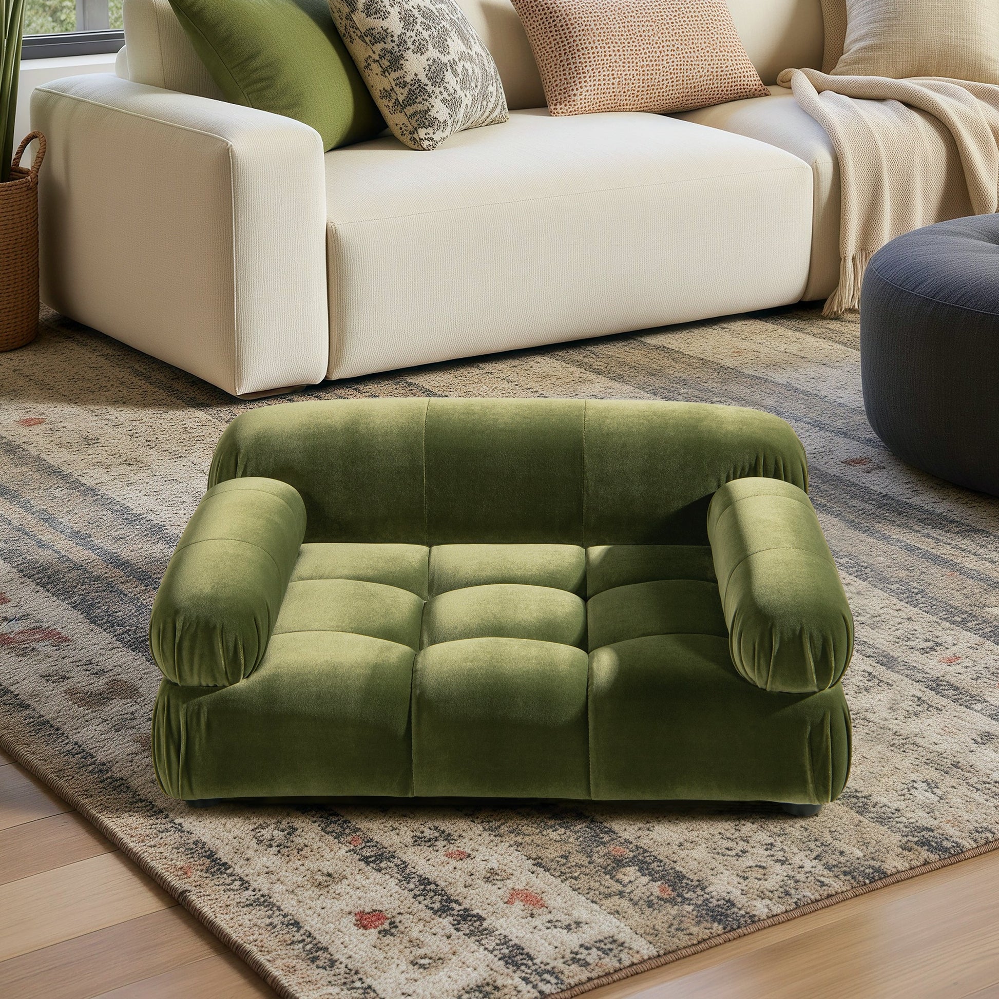Marcel Upholstered Pet Bed olive green velvet for dogs and cats sm-md HouseOfZazla on Tampa Home & Garden Store