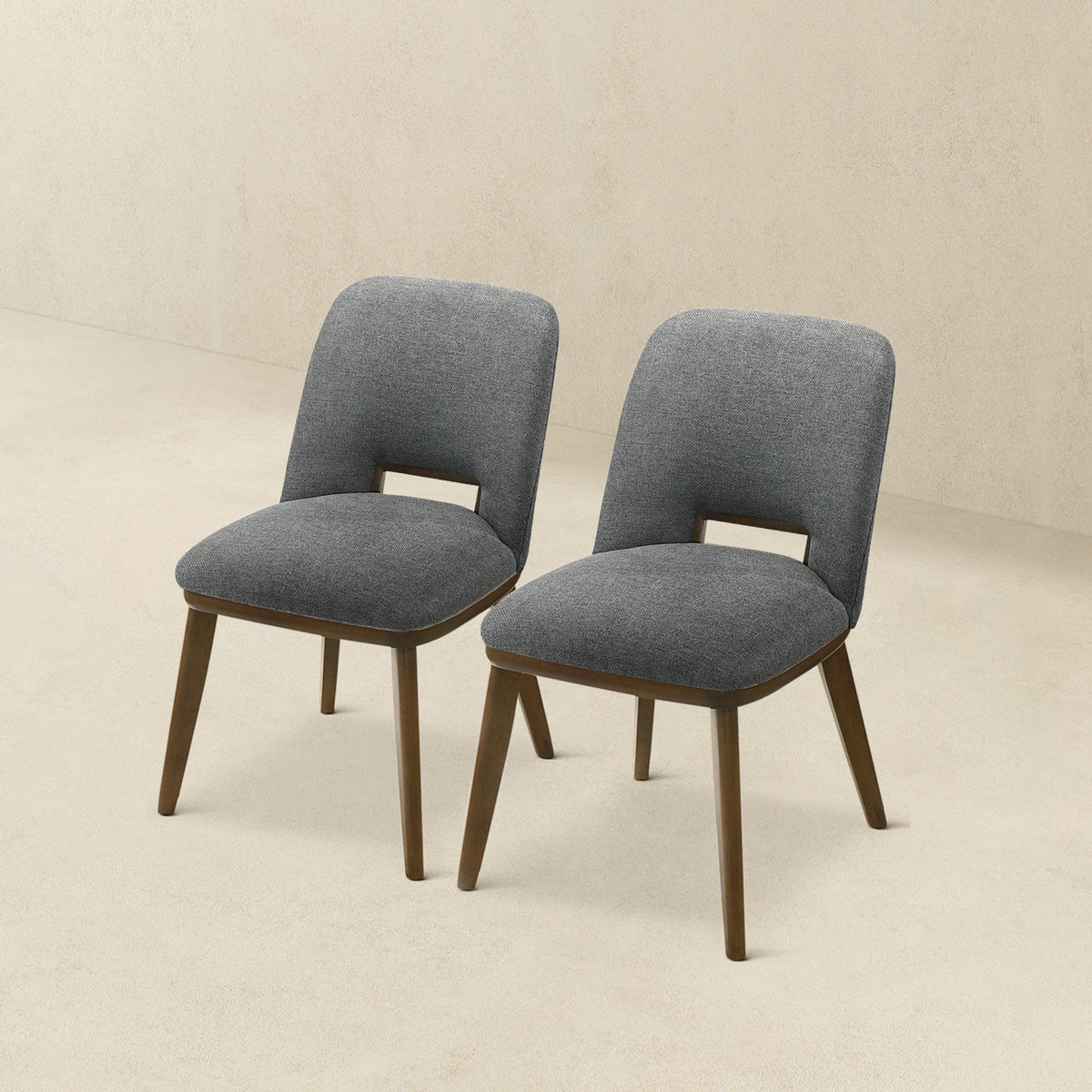 Modern dining chairs set of 2 in gray fabric with walnut bases by HouseOfZazla on Tampa Home & Garden Store