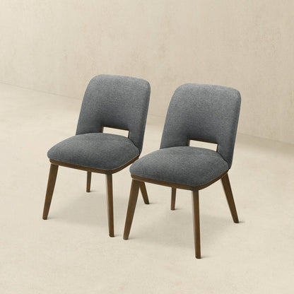 Modern dining chairs set of 2 in gray fabric with walnut bases by HouseOfZazla on Tampa Home & Garden Store