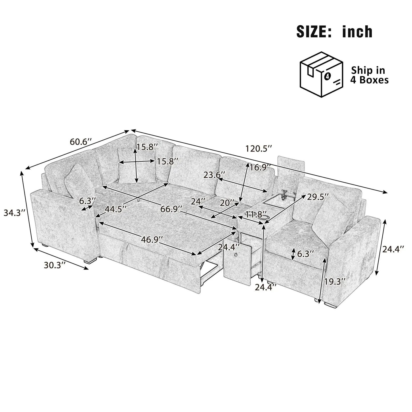 Modular Lshape sleeper sectional sofa bed with cupholders and storage by Unique Piece Furniture on Tampa Home & Garden Store