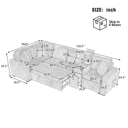 Modular L Shaped Sofa Bed with Pull Out Sleeper
