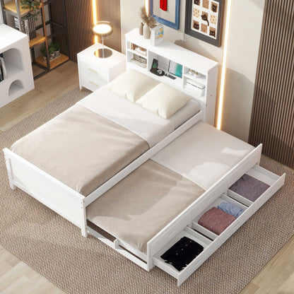 Platform bed with storage headboard USB, trundle and 3 drawers in white by HouseOfZazla on Tampa Home & Garden Store