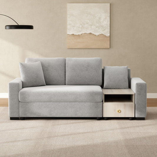 Modular gray sofa with storage armrest and center console, right-side cubbies and drawer on Tampa Home & Garden Store