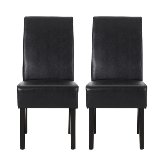 Contemporary dining chairs set of 2 in black faux leather with rubberwood legs on Tampa Home & Garden Store