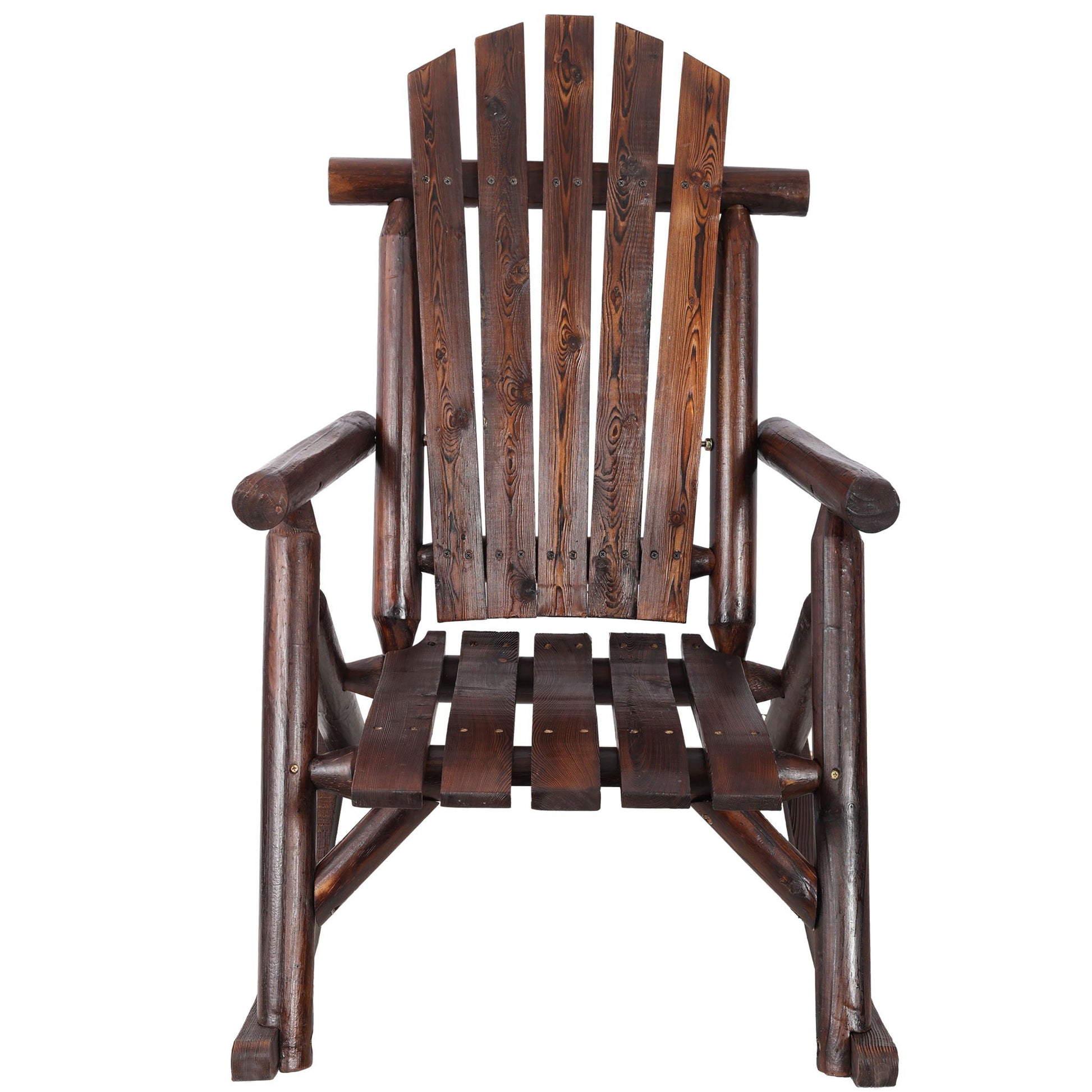 Durable wooden porch rocker fir log rocking chair by HouseOfZazla, dark stained finish front on Tampa Home & Garden Store