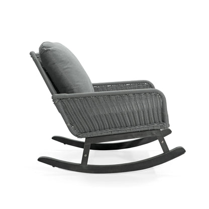 Contemporary minimalist wicker rocking chair with gray cushions by HouseOfZazla on Tampa Home & Garden Store