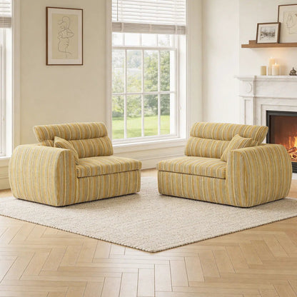 3 Seater couch with yellow striped upholstery and throw pillows in a bright living room on Tampa Home & Garden Store
