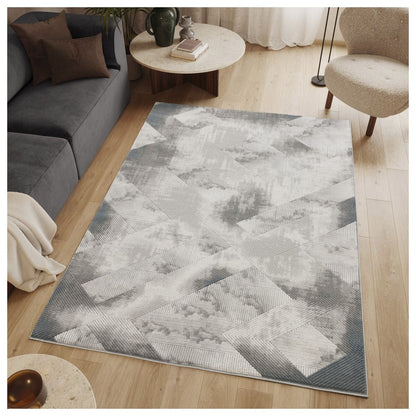 Modern Geometric Area Rug in Ivory and Gray by HouseOfZazla, neutral geometric design rug on Tampa Home & Garden Store