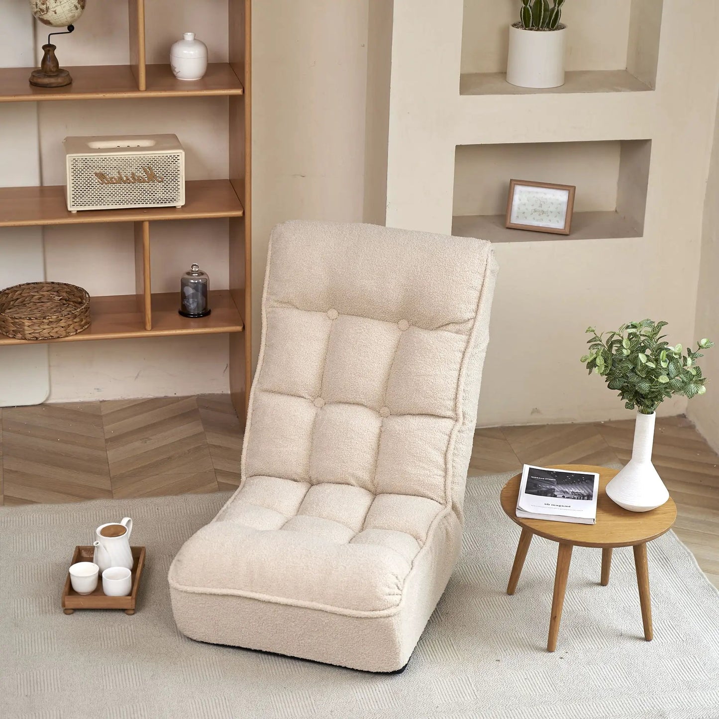 Reclining Japanese Chair Lazy Sofa beige fabric adjustable back Unique Piece Furniture on Tampa Home & Garden Store