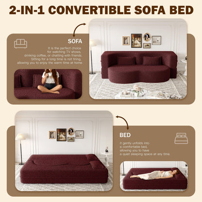 Modern Floor Sleeper Sofa Bed And Two Pillows