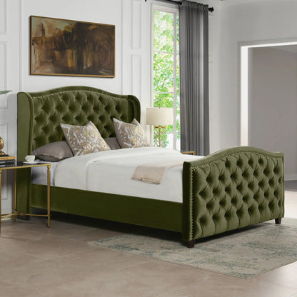 Marcella upholstered shelter headboard bed set in green velvet Unique Piece Furniture on Tampa Home & Garden Store