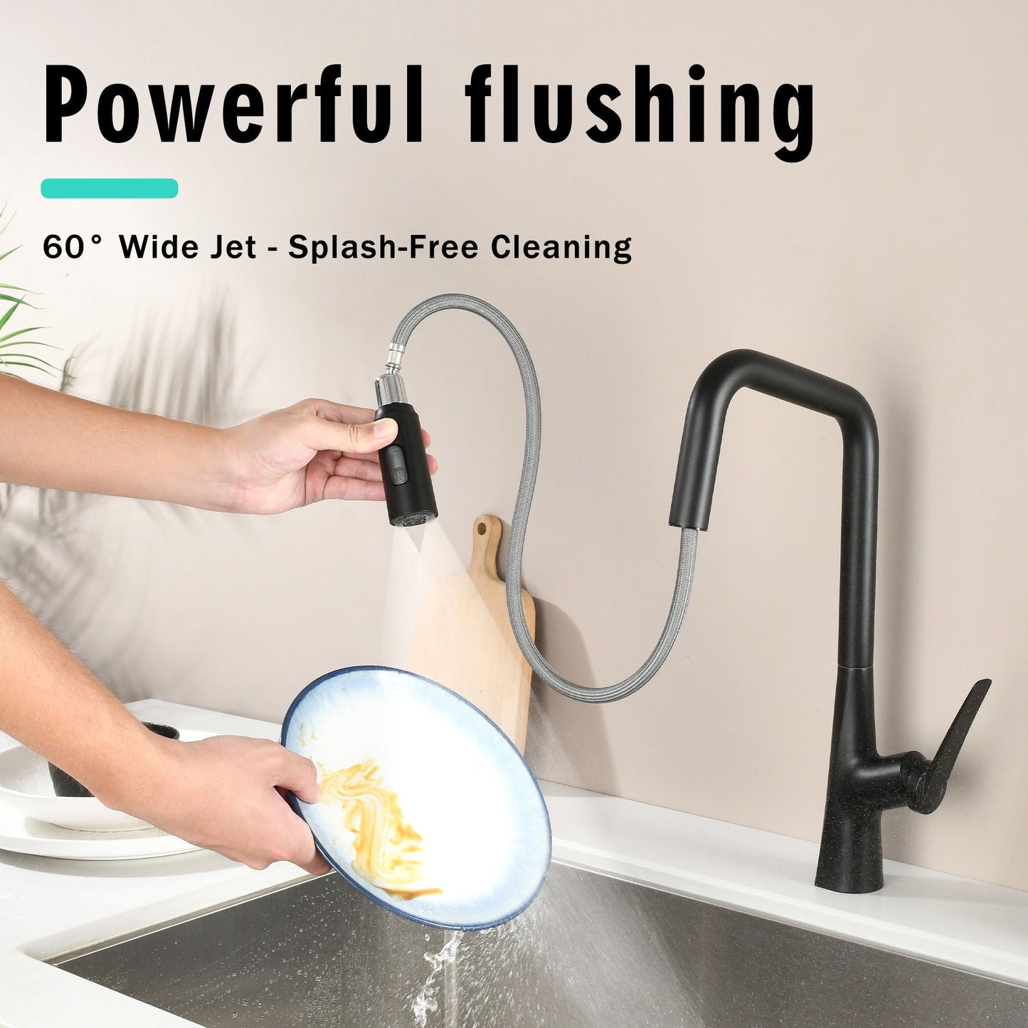 Kitchen faucet with 3-function 360° sprayer and touch switch, black finish by HouseOfZazla on Tampa Home & Garden Store