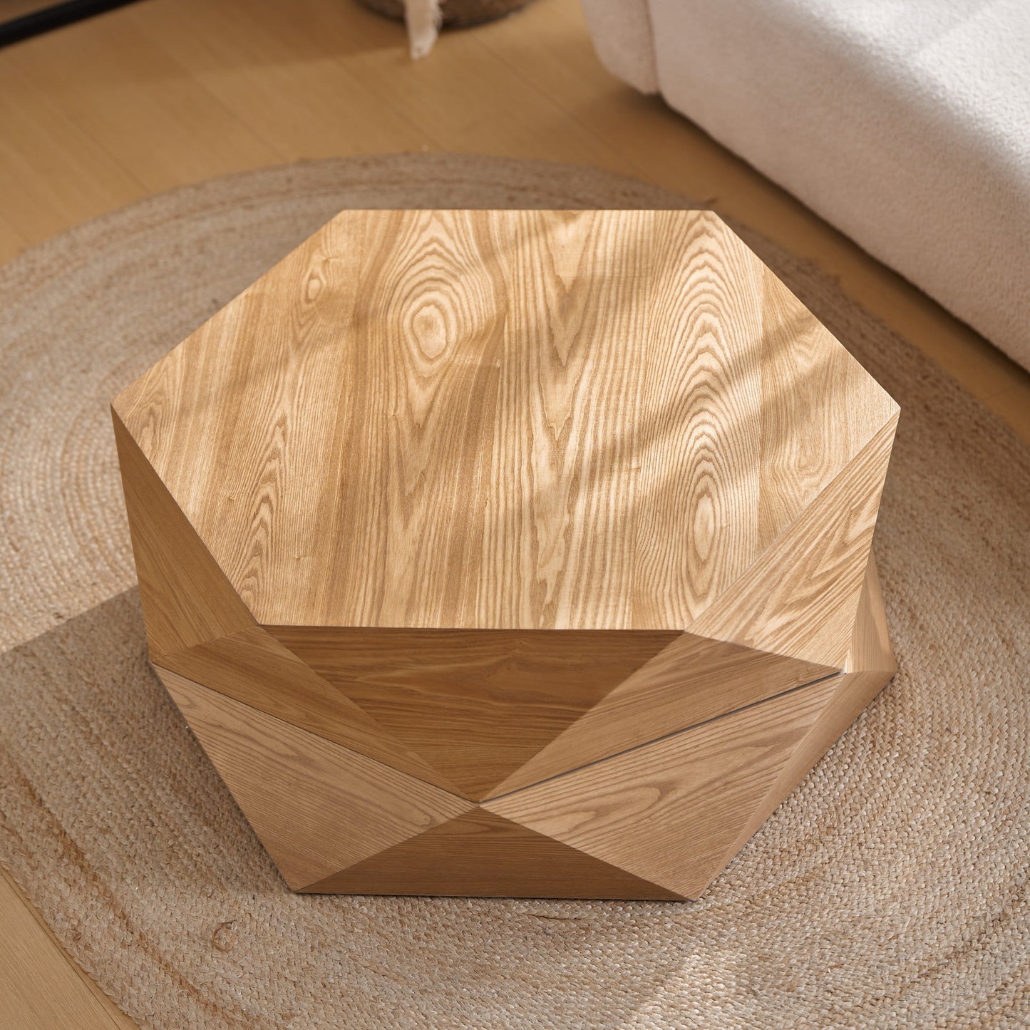 36.61'' Retro Style Polygon Flip Top Coffee Table natural wood finish HouseOfZazla on Tampa Home & Garden Store