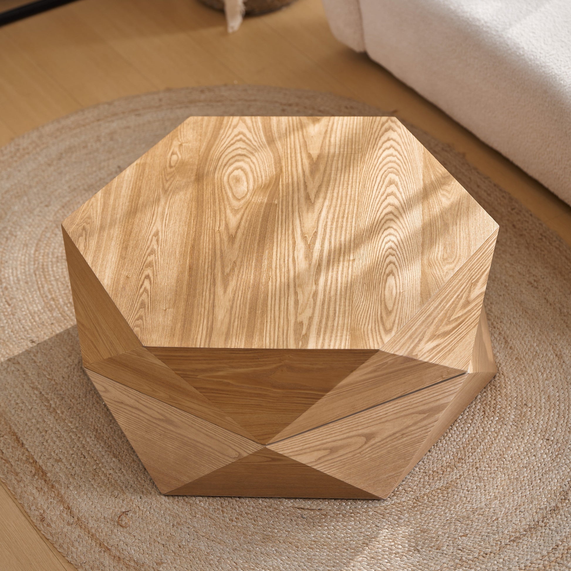 36.61'' Retro Style Polygon Flip Top Coffee Table natural wood finish HouseOfZazla on Tampa Home & Garden Store