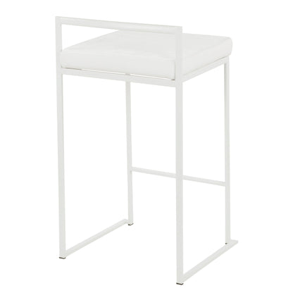 Stackable counter stool with padded white seat and white metal frame on Tampa Home & Garden Store