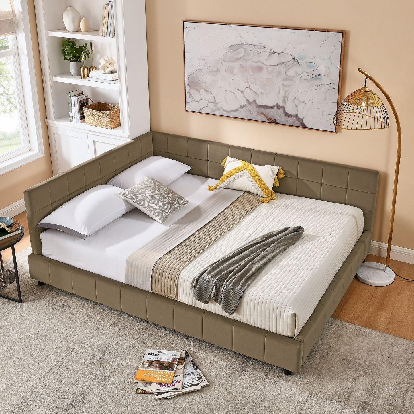 Mid Century Storage Upholstered Tufted Bed Frame