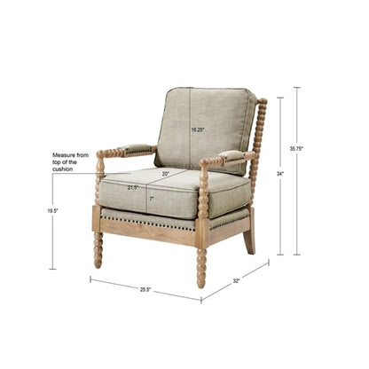 Arm Chair With Back Spindle Design and Cushions