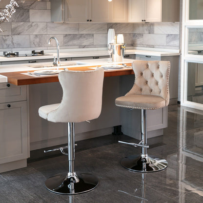 Beige tufted swivel barstools, adjustable height, chrome pedestal bases; set of 2 HouseOfZazla on Tampa Home & Garden Store