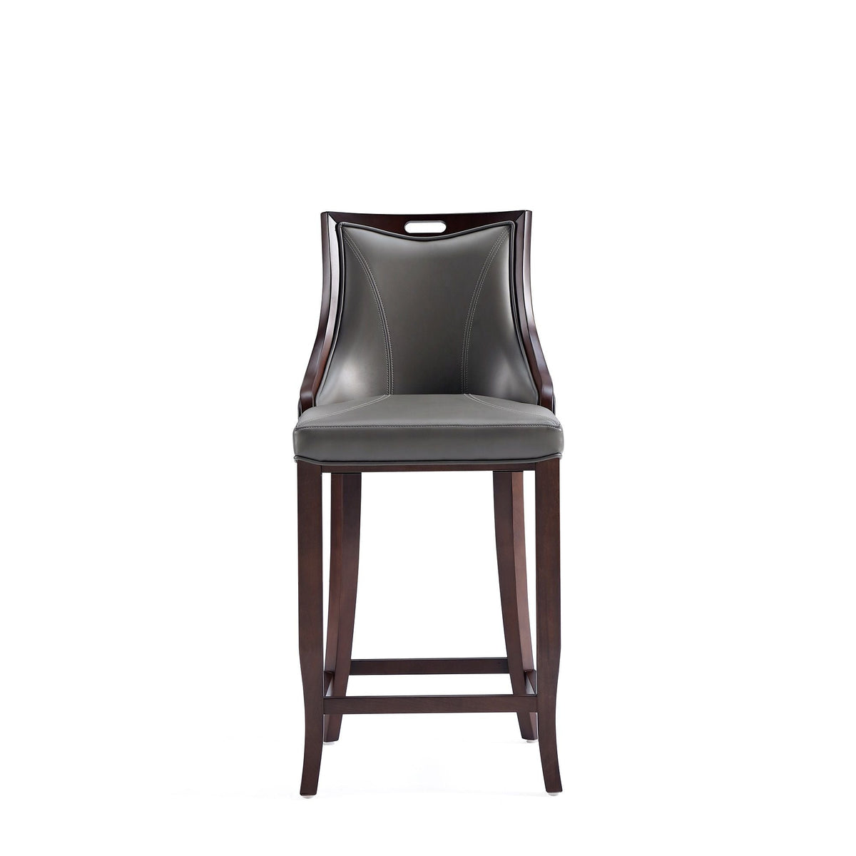Emperor bar height barstool with backrest in gray leather and solid dark wood frame on Tampa Home & Garden Store