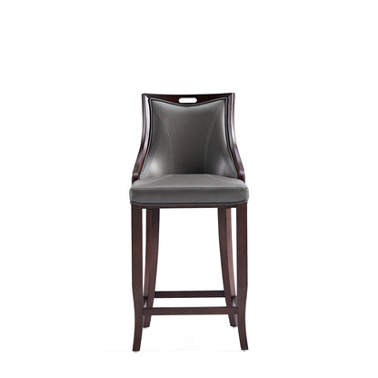 Emperor bar height barstool with backrest in gray leather and solid dark wood frame on Tampa Home & Garden Store