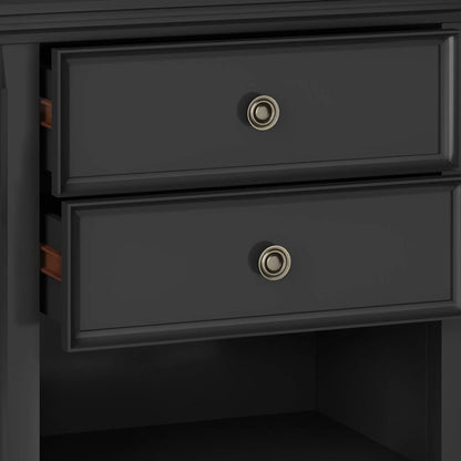 Amherst bedside table handcrafted two-drawer unit in dark gray with antique brass knobs on Tampa Home & Garden Store