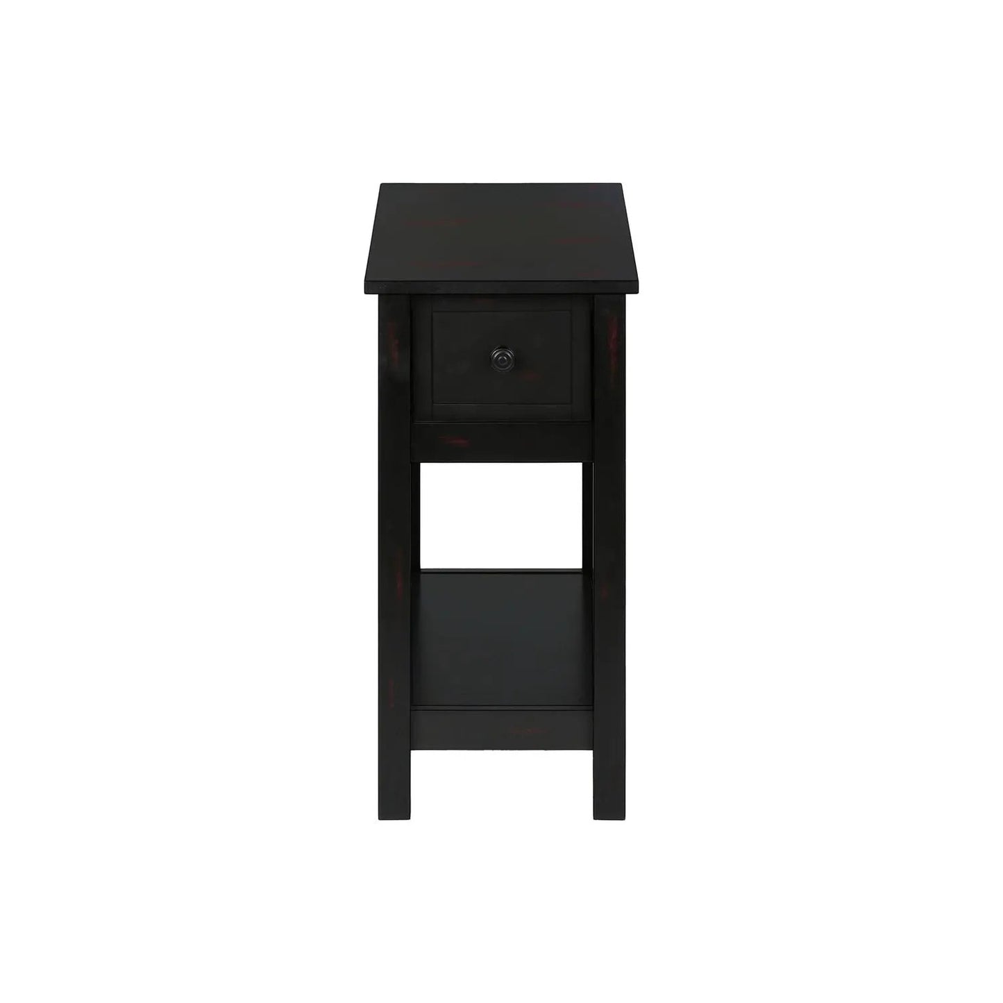 Accent end table, narrow 2-tier with drawer and lower shelf, black finish on Tampa Home & Garden Store