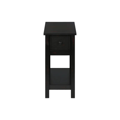 Accent end table, narrow 2-tier with drawer and lower shelf, black finish on Tampa Home & Garden Store