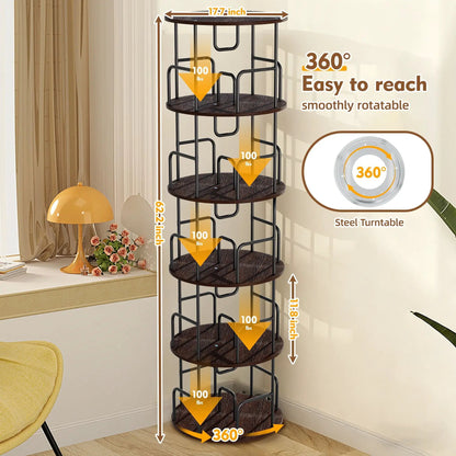 Rotating Bookshelf Tower 5 Tier Spinning Shelf