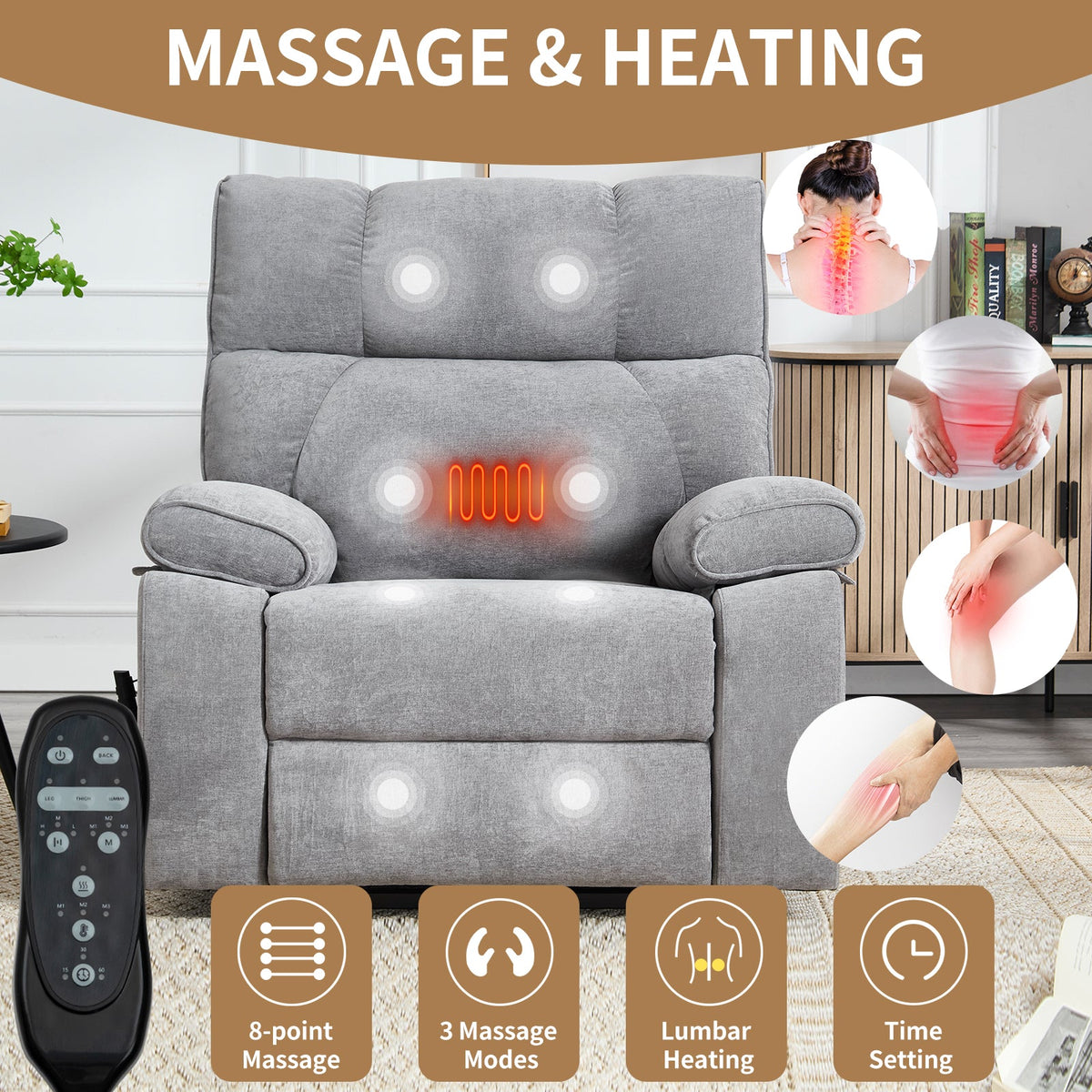 Grey Heat Massage Dual Motor Electric Power Lift Recliner by HouseOfZazla with remote on Tampa Home & Garden Store