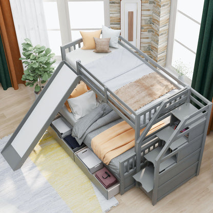 Bunk Bed with storage staircase, slide, desk, drawers, and shelves in gray metal by HouseOfZazla on Tampa Home & Garden Store