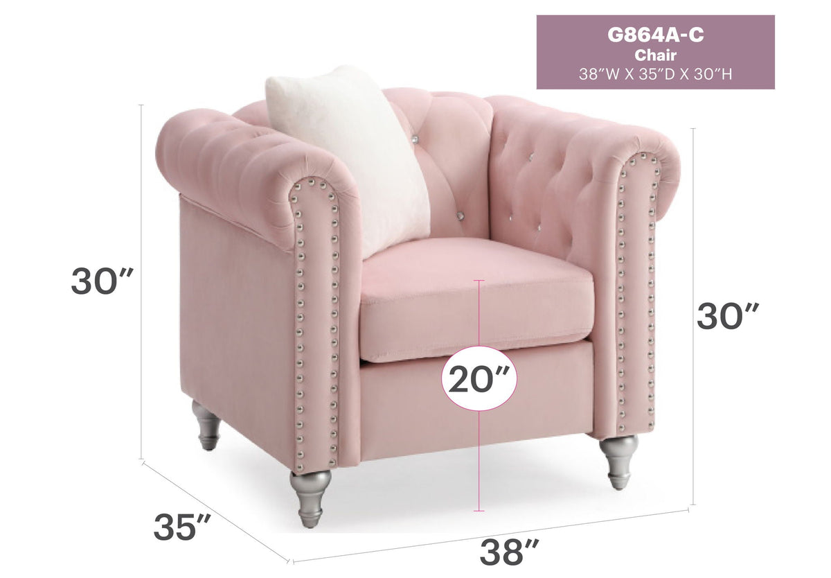 Contemporary pink tufted arm chair by HouseOfZazla with faux jeweled tufting and nailhead trim on Tampa Home & Garden Store