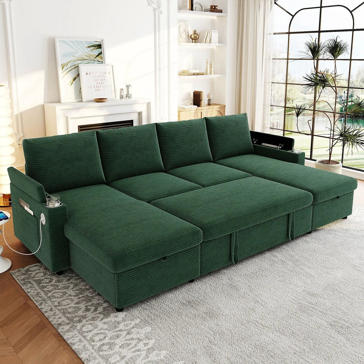 U Shaped Sectional Sofa Bed with Storage Chaise