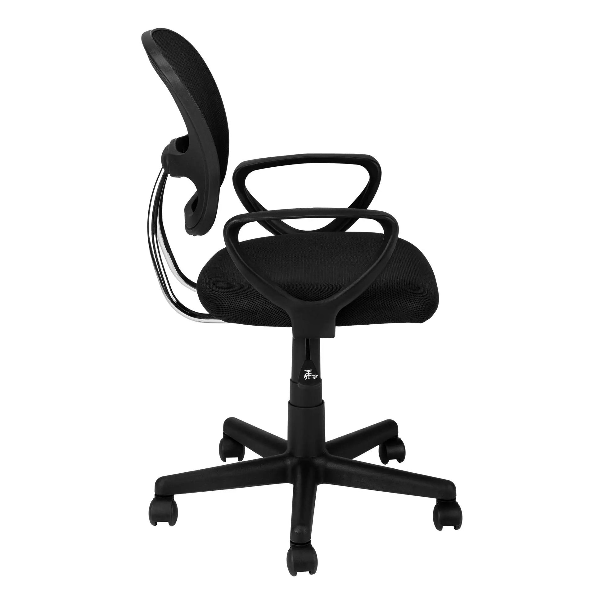 Office chair with black mesh back, adjustable height and swivel, armrests on a base on Tampa Home & Garden Store