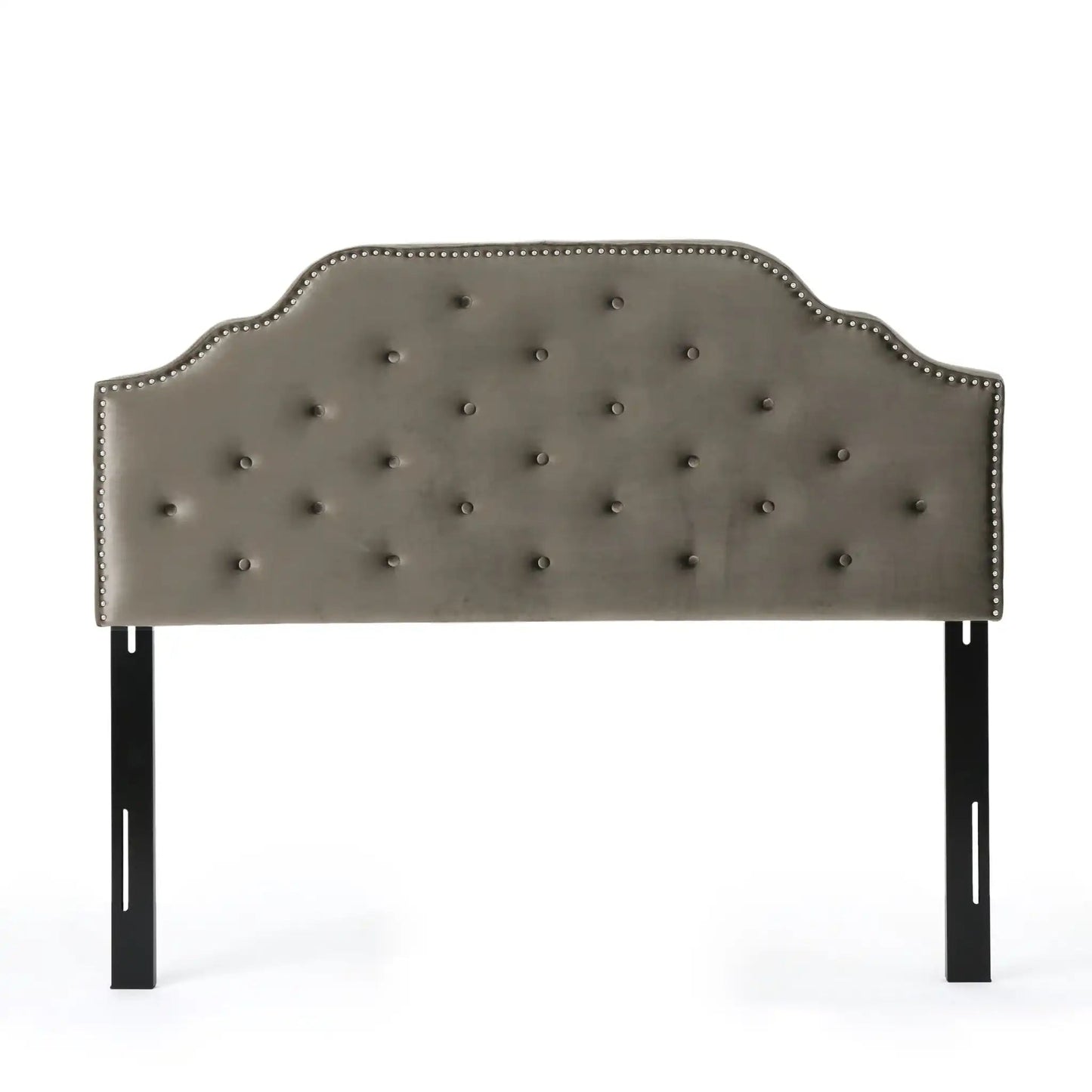 Luella Button Tufted Upholstered Headboard in gray fabric with nailhead trim by HouseOfZazla on Tampa Home & Garden Store