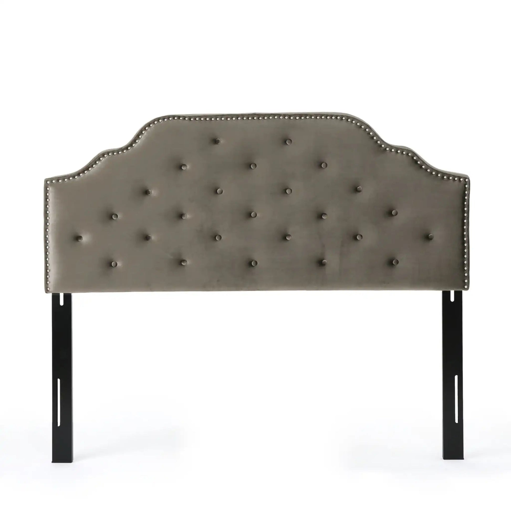 Luella Button Tufted Upholstered Headboard in gray fabric with nailhead trim by HouseOfZazla on Tampa Home & Garden Store
