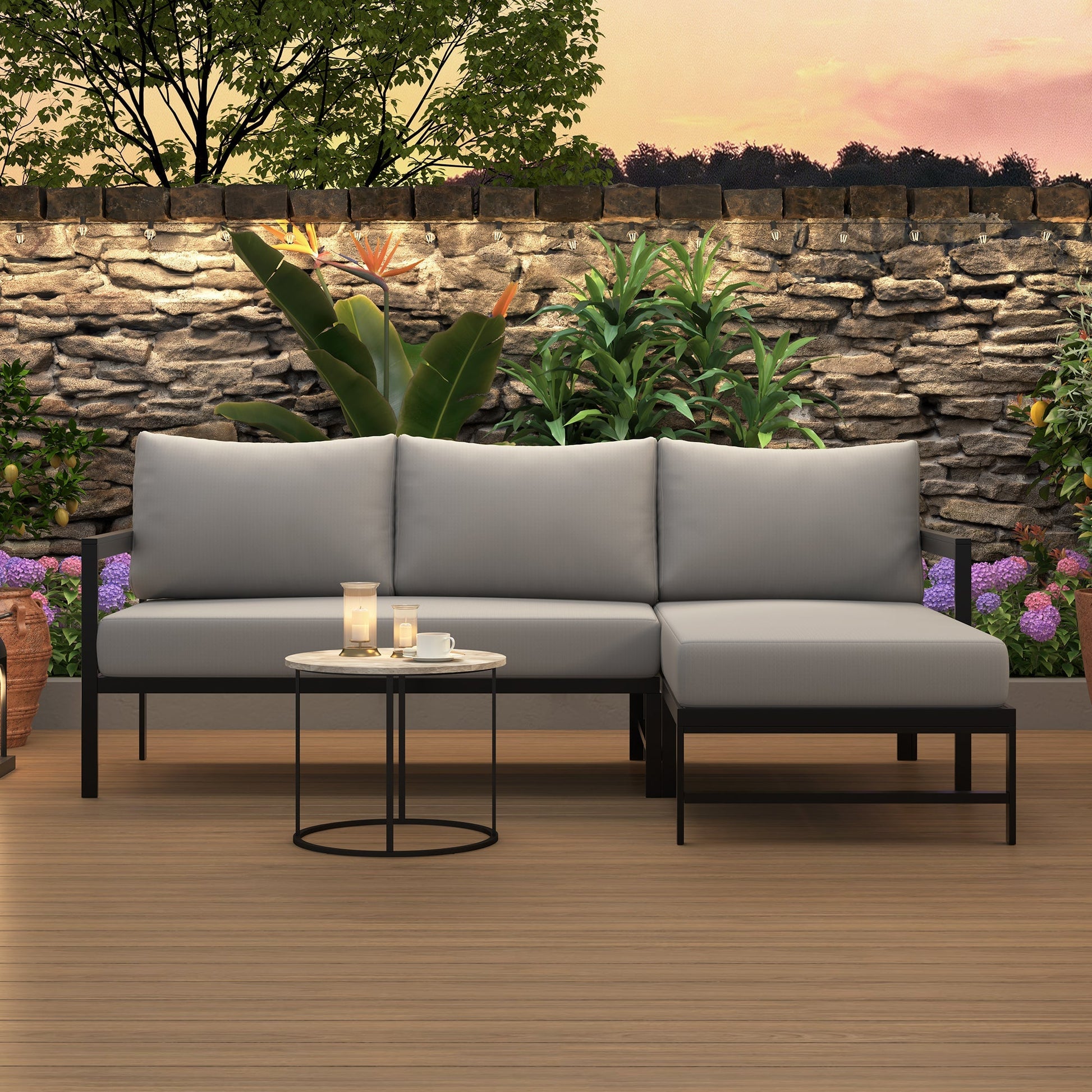 U_style Outdoor L-Shaped Sofa with iron frame and ultra-thick gray cushions on Tampa Home & Garden Store