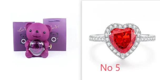 Purple teddy bear gift box with necklace; two-item set with heart-shaped red ring and diamonds on Tampa Home & Garden Store