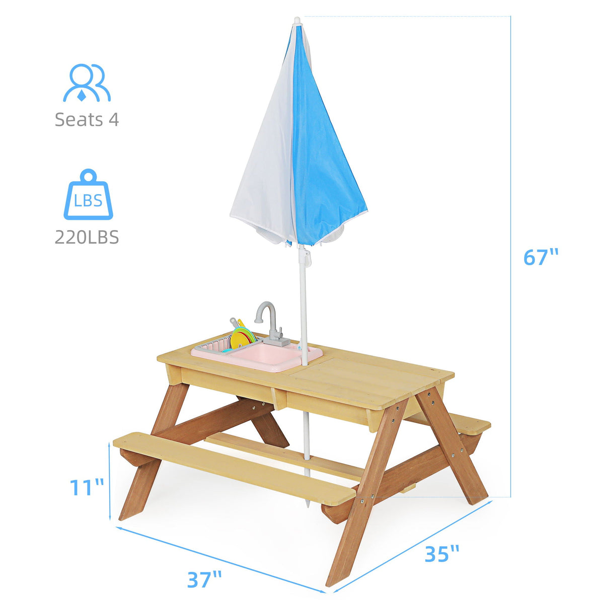 Kids cedar picnic table with sand and water play tray by HouseOfZazla on Tampa Home & Garden Store