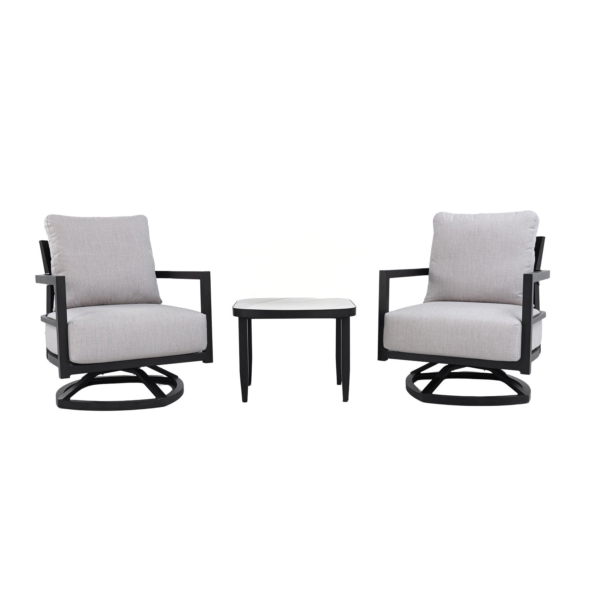 HouseOfZazla 3-piece chat set with Sunbrella cushions and two chairs with round side table on Tampa Home & Garden Store