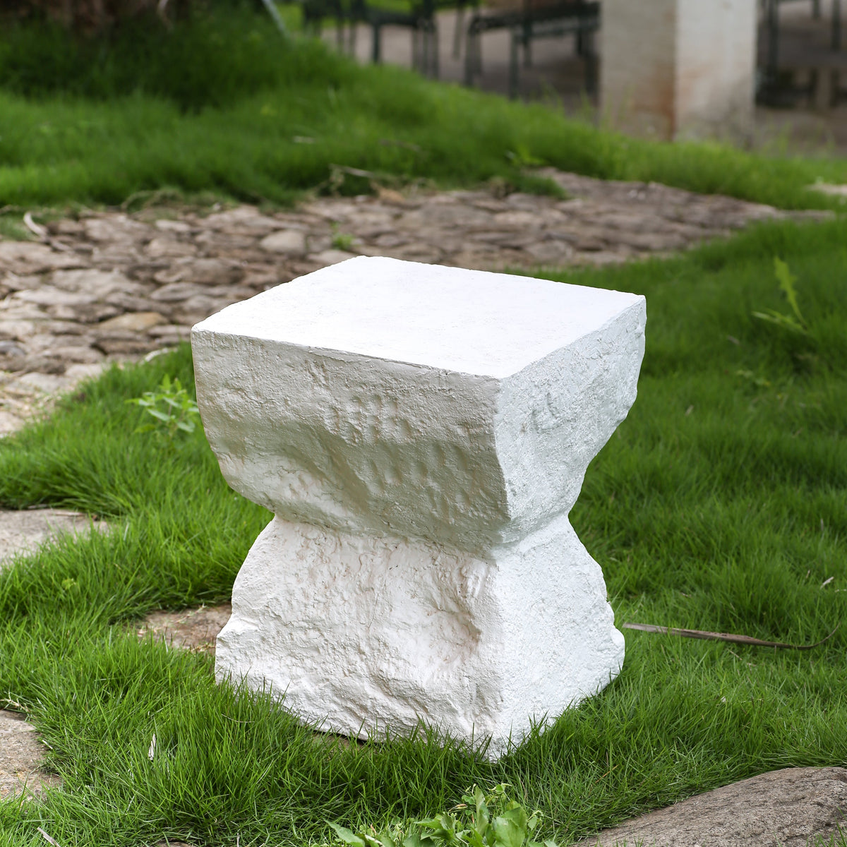 Cleo Outdoor Patio Modern Minimalist MGO Side Table white stone texture HouseOfZazla on Tampa Home & Garden Store