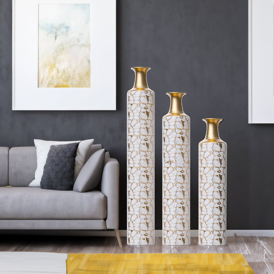 Floor standing golden large vase -32/28/24 inches decorative high vase set of 3 vintage antique worn-out vases - Tampa Home & Garden Store