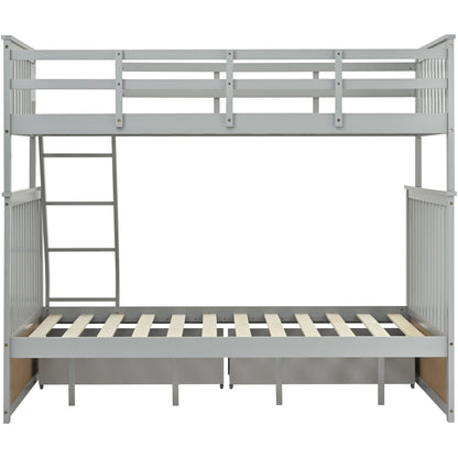Bunk bed frame with ladder and safety guard rails in light gray metal on Tampa Home & Garden Store
