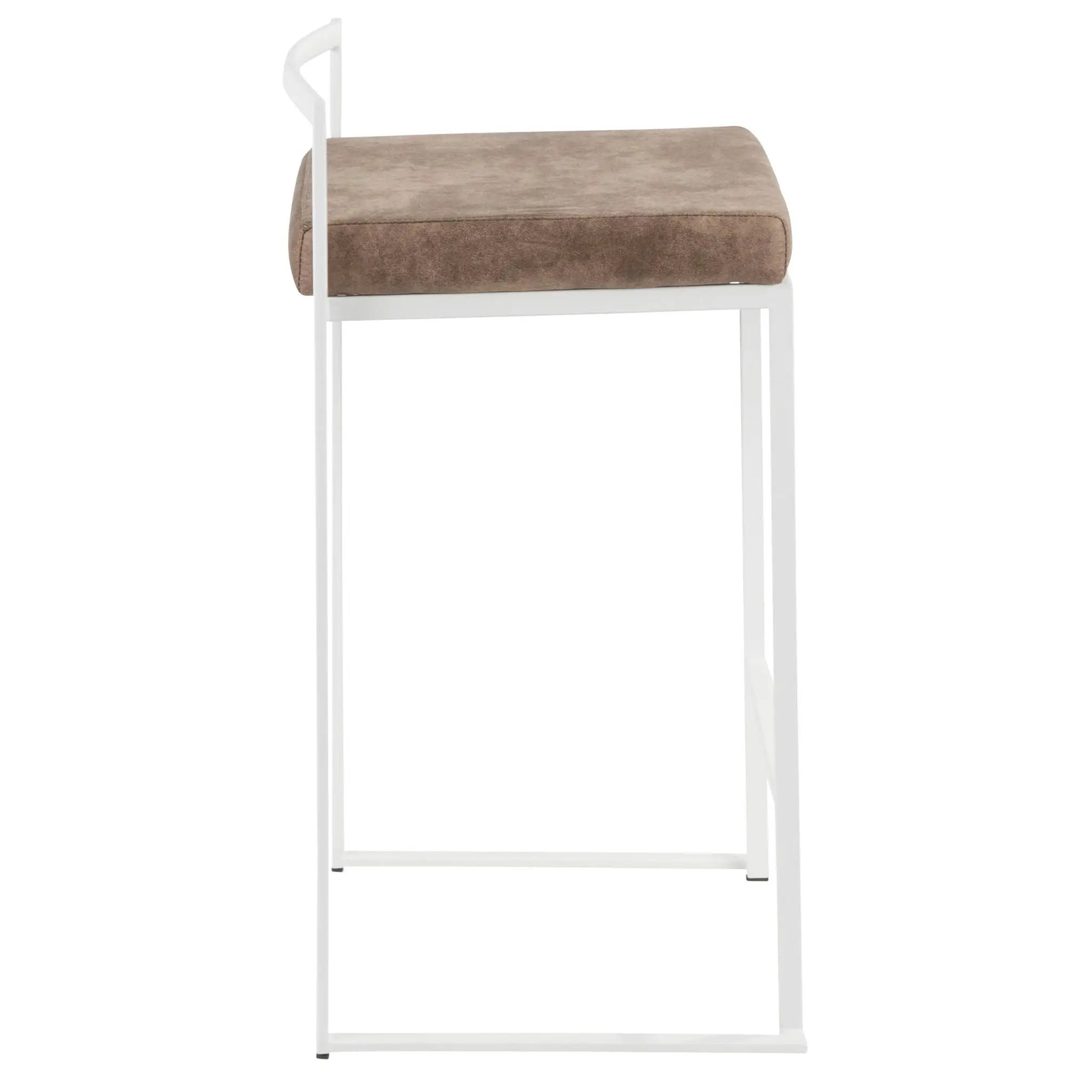 Fuji Simple Elegance stackable counter stool beige suede cushion on white metal frame on Tampa Home & Garden Store