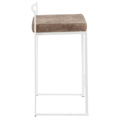 Fuji Simple Elegance stackable counter stool beige suede cushion on white metal frame on Tampa Home & Garden Store